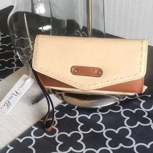 Cream and saddle wristlet/ wallet w strap! +BONUS!